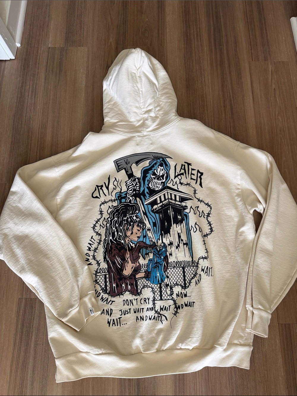 Warren Lotas Hoodie with Grim Reaper Back Print - White/Cream